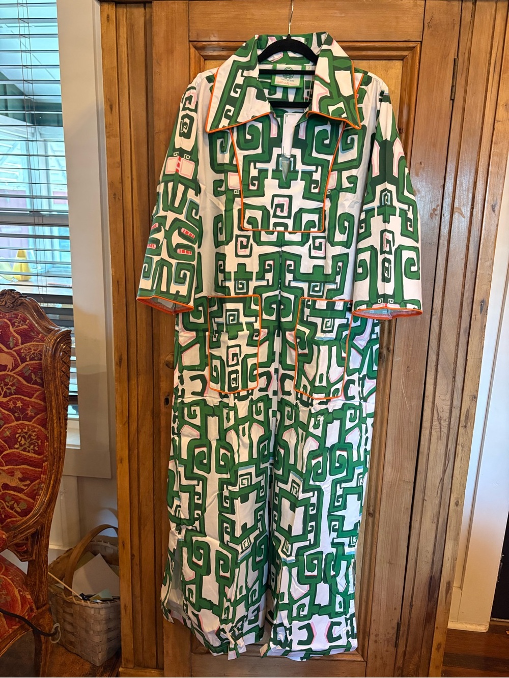 House of MBR Cassidy long sleeve Green Geometric Greek heiress dress NWT - Picture 6 of 7